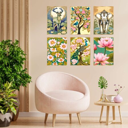 Set of Six Wall Paintings for Wall Dacoration Golden Framed Wall Paintings for Living Room & Bedroom Wall Art for Home Decoration & Office Wall Décor (17x13 inch CH-GD6-7)