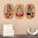 Bamboo Hand Crafted Wall Hangings Of The Trio Of Ganesh Ji, Laxmi Ji And Sarwasti Ji Painting For Home Decor